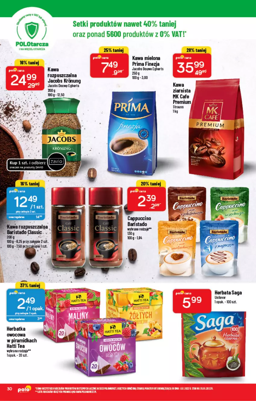 Gazetka promocyjna PoloMarket - Gazetka pomocyjna - ważna 23.02 do 01.03.2022 - strona 30 - produkty: Cappuccino, Herbata, Jacobs, Kawa, Kawa mielona, Kawa rozpuszczalna, Prima, Saga