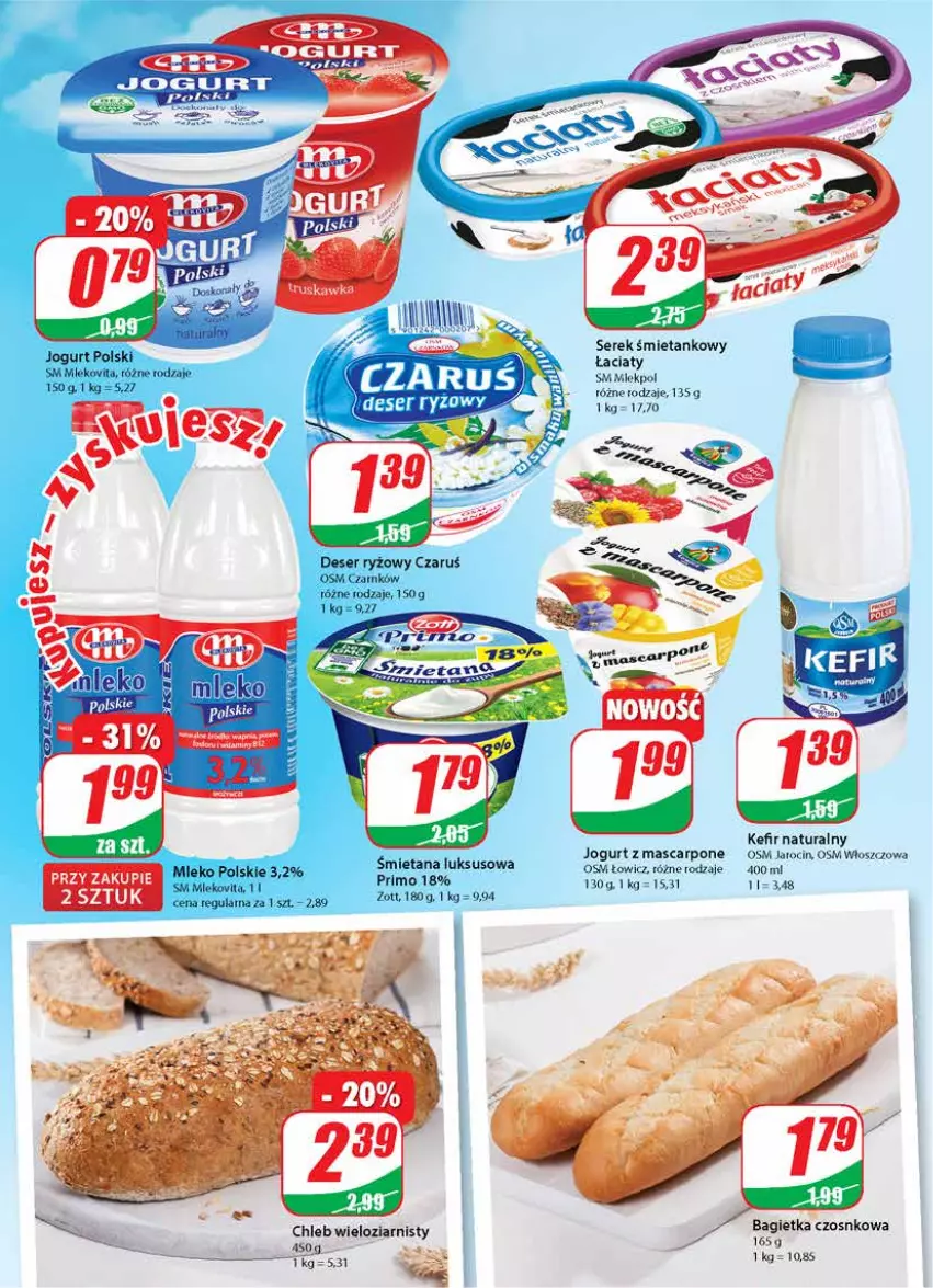 Gazetka promocyjna Dino - Gazetka - ważna 07.04 do 13.04.2021 - strona 14 - produkty: Chleb, Chleb wieloziarnisty, Deser, Jogurt, Kefir, Kefir naturalny, Mascarpone, Ryż, Ser, Serek