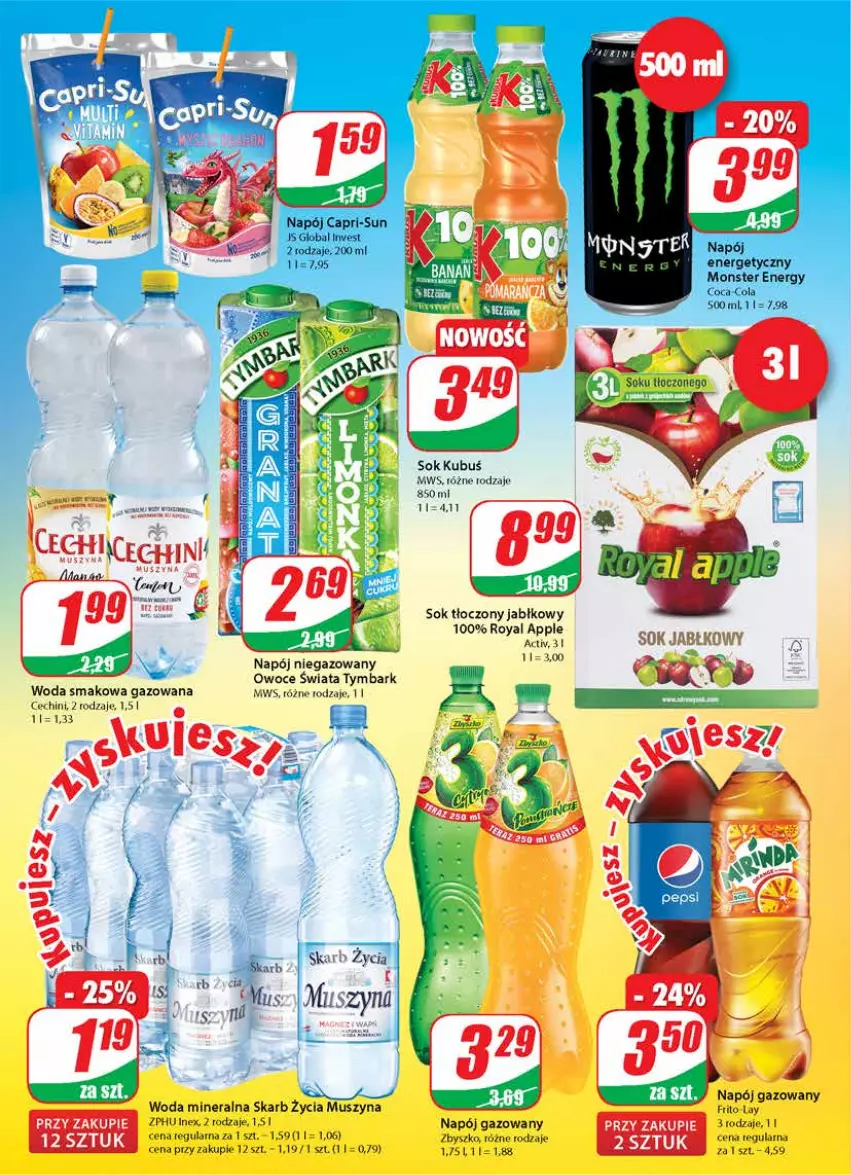 Gazetka promocyjna Dino - Gazetka - ważna 07.04 do 13.04.2021 - strona 2 - produkty: Coca-Cola, Kubuś, Mus, Napój, Napój gazowany, Napój niegazowany, Owoce, Sok, Sok jabłkowy, Szyna, Tymbark, Woda, Woda mineralna