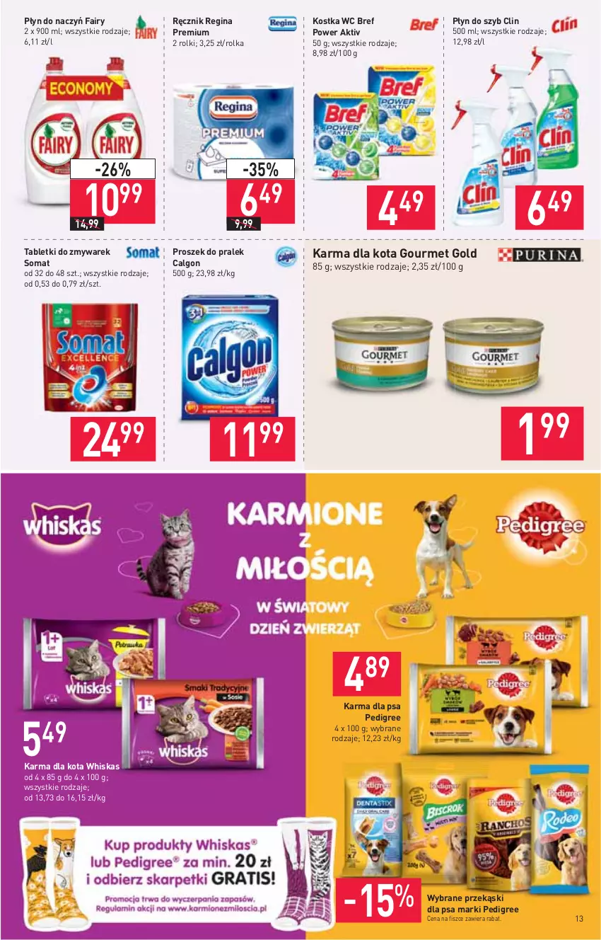 Gazetka promocyjna Stokrotka - Supermarket - ważna 30.09 do 06.10.2021 - strona 13 - produkty: Bref, Calgon, Clin, Fa, Fairy, Gin, Gourmet Gold, LG, Pedigree, Płyn do szyb, Przekąski dla psa, Ręcznik, Rolki, Somat, Tablet, Whiskas