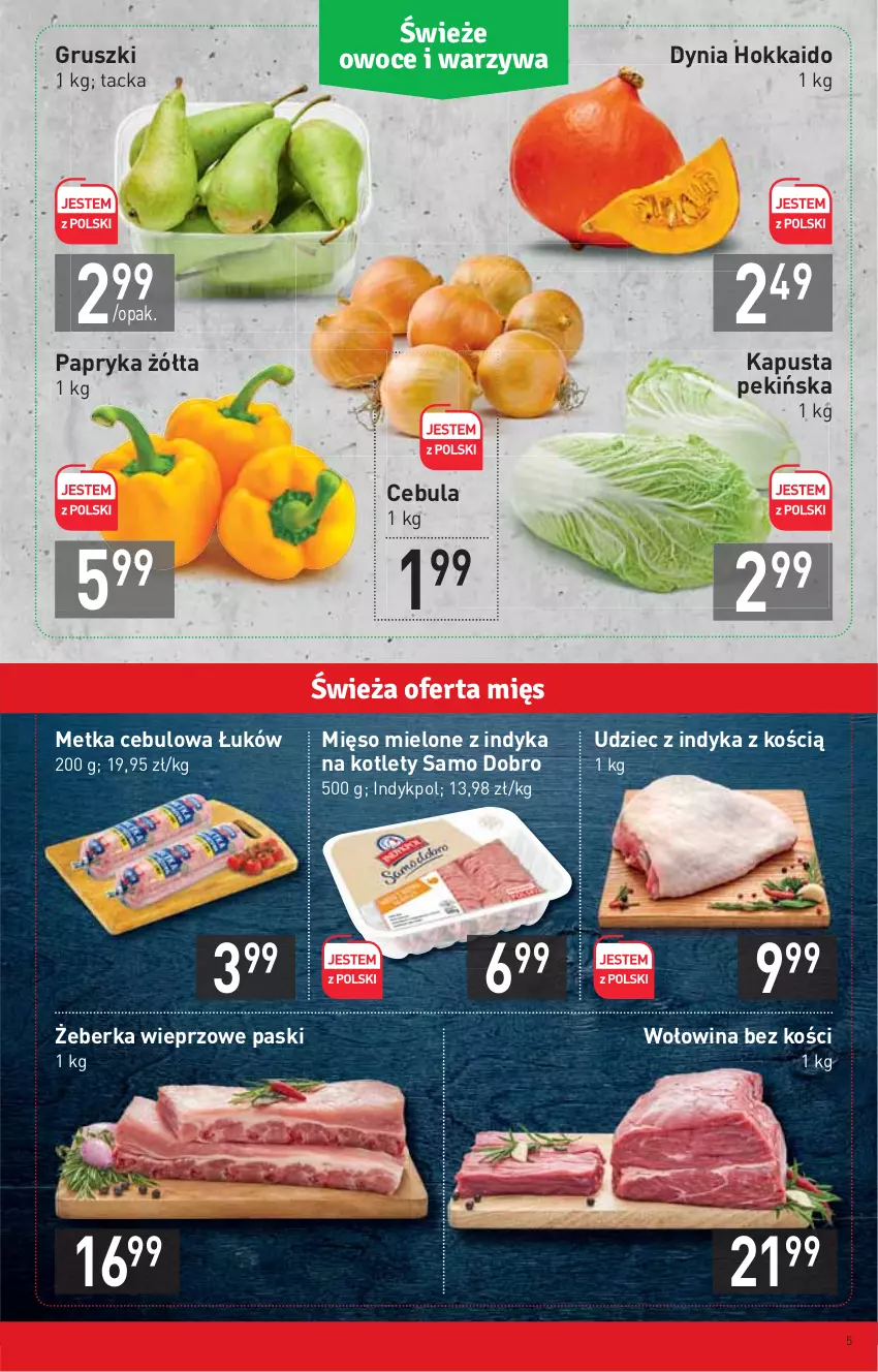 Gazetka promocyjna Stokrotka - Supermarket - ważna 30.09 do 06.10.2021 - strona 5 - produkty: Cebula, Gruszki, Kotlet, Mięso, Mięso mielone, Papryka, Papryka żółta, Udziec z indyka, Wołowina, Wołowina bez kości