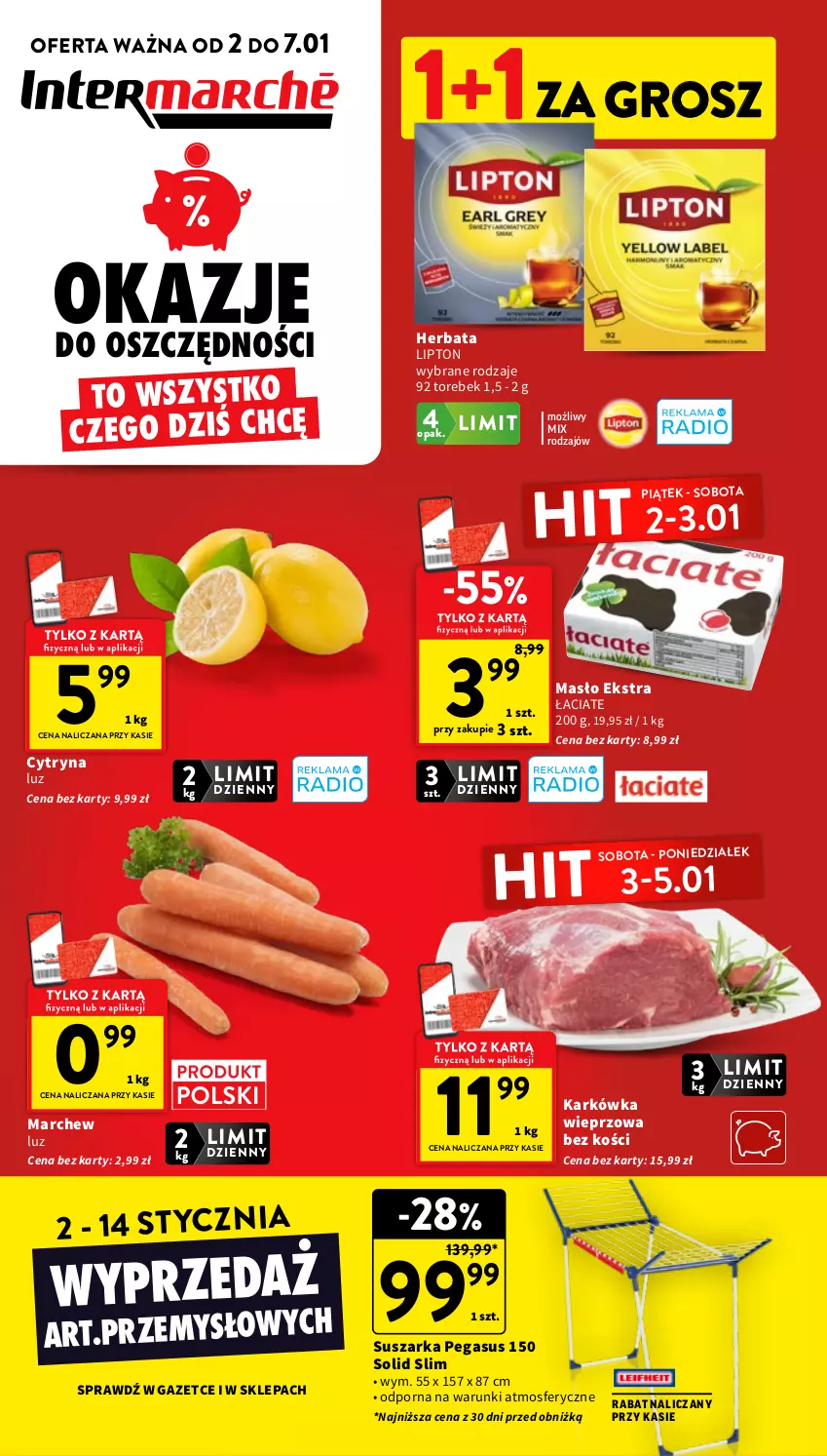 Gazetka promocyjna Intermarche - Gazetka Intermarche - ważna 02.01 do 07.01.2026 - strona 1 - produkty: Asus, Herbata, Karkówka wieprzowa, Lipton, Masło, Por, Suszarka