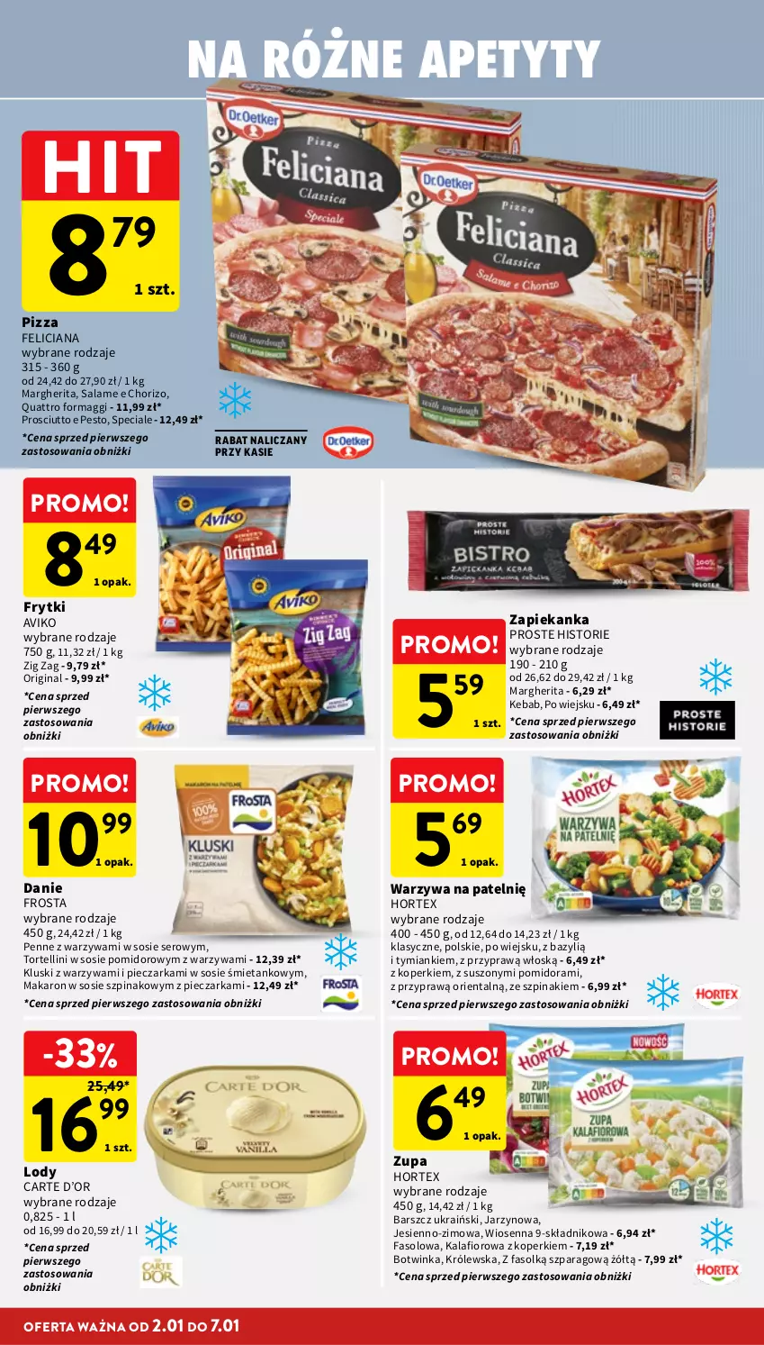 Gazetka promocyjna Intermarche - Gazetka Intermarche - ważna 02.01 do 07.01.2026 - strona 20 - produkty: Bazyl, Fa, Feliciana, Frosta, Frytki, Gin, Hortex, Inka, Kalafior, Kebab, Lody, Maggi, Makaron, Penne, Pesto, Piec, Pieczarka, Pizza, Prosciutto, Ser, Sos, Szpinak, Warzywa, Zapiekanka, Zupa