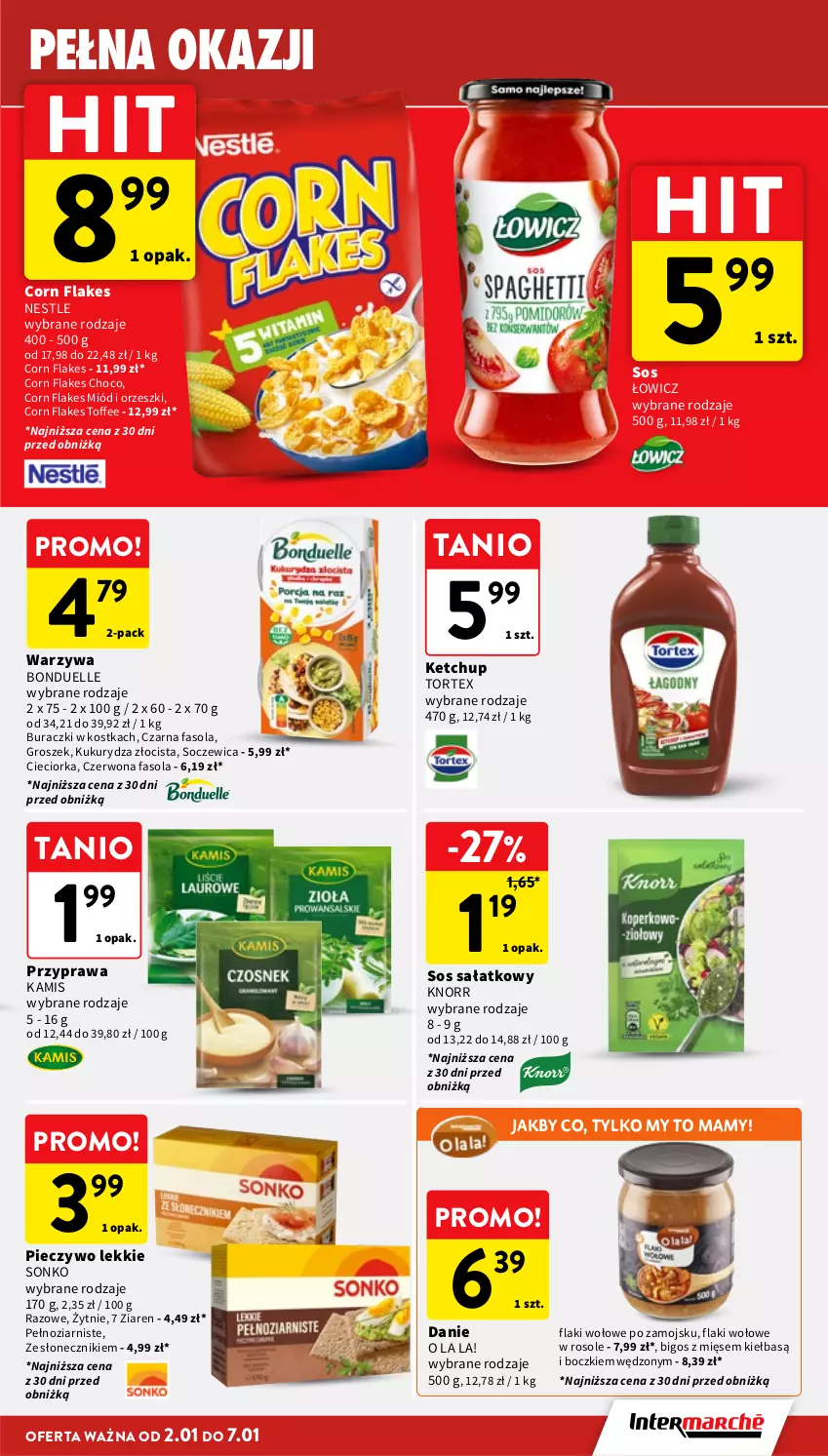 Gazetka promocyjna Intermarche - Gazetka Intermarche - ważna 02.01 do 07.01.2026 - strona 29 - produkty: Bigos, Bonduelle, Buraczki, Cieciorka, Corn flakes, Fa, Fasola, Flaki, Flaki wołowe, Groszek, Kamis, Ketchup, Knorr, Kukurydza, Miód, Orka, Orzeszki, Piec, Pieczywo, Sałat, Sonko, Sos, Warzywa