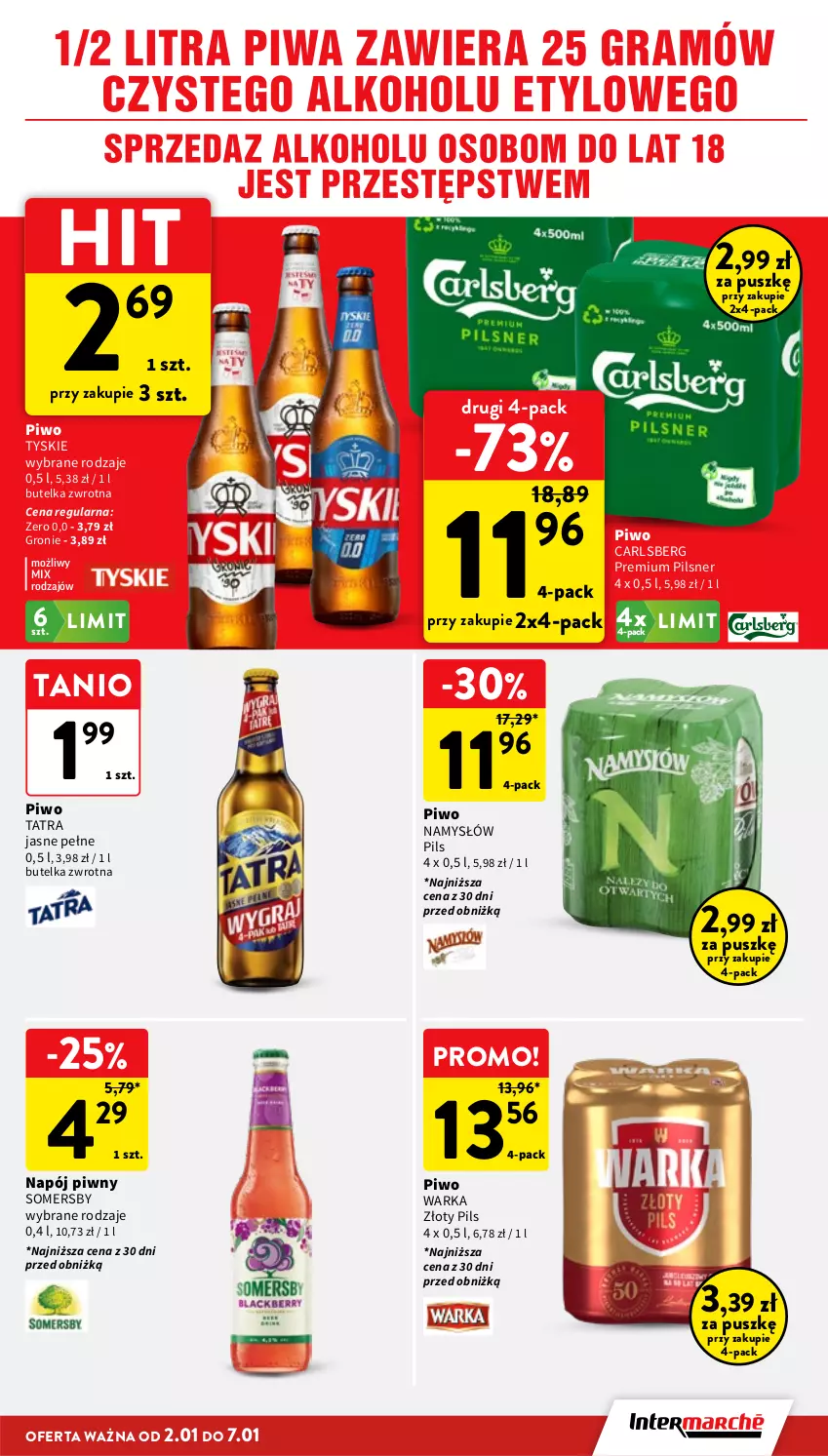 Gazetka promocyjna Intermarche - Gazetka Intermarche - ważna 02.01 do 07.01.2026 - strona 31 - produkty: Carlsberg, Namysłów, Napój, Piwo, Somersby, Tatra, Tyskie, Warka