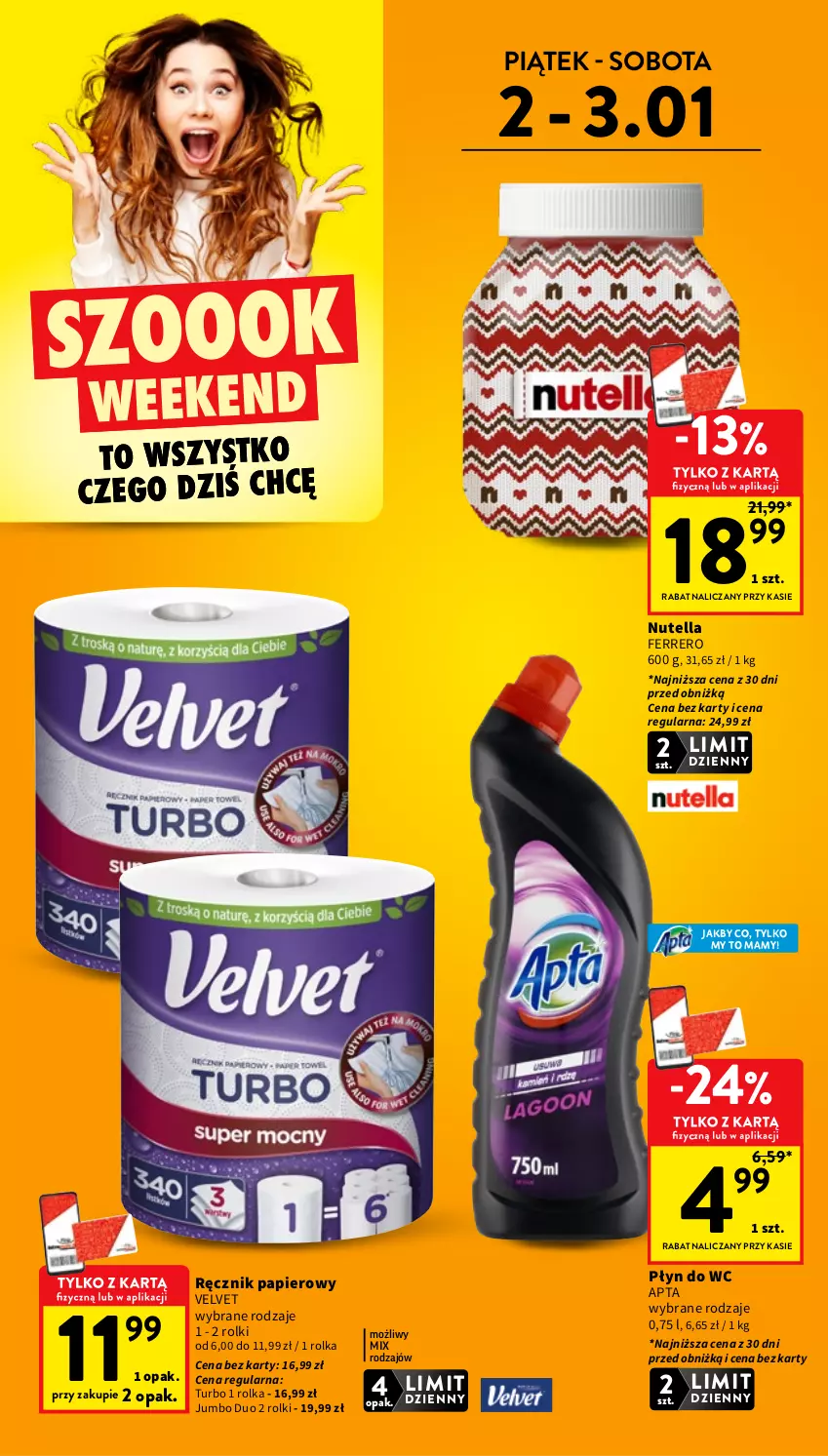 Gazetka promocyjna Intermarche - Gazetka Intermarche - ważna 02.01 do 07.01.2026 - strona 4 - produkty: Ferrero, Nutella, Papier, Płyn do wc, Ręcznik, Rolki, Velvet