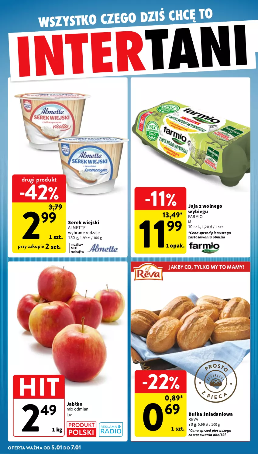 Gazetka promocyjna Intermarche - Gazetka Intermarche - ważna 02.01 do 07.01.2026 - strona 45 - produkty: Almette, Bułka, Danio, Fa, Jaja, Jaja z wolnego wybiegu, Ser, Serek, Serek wiejski