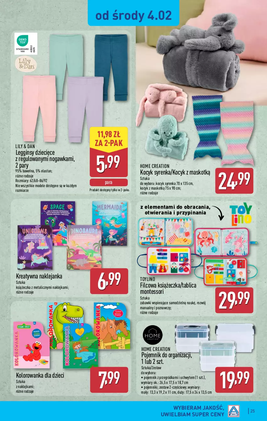 Gazetka promocyjna Aldi - Pełna oferta - ważna 02.02 do 07.02.2026 - strona 25 - produkty: Dzieci, Gin, Klej, Koc, Kolorowanka, Legginsy, Monte, Pojemnik, Wełna