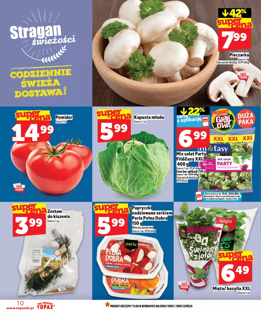 Gazetka promocyjna Topaz - Gazetka - ważna 23.04 do 29.04.2026 - strona 10 - produkty: Bazyl, Bazylia, Mięta, Papryczki nadziewane, Ser, Top