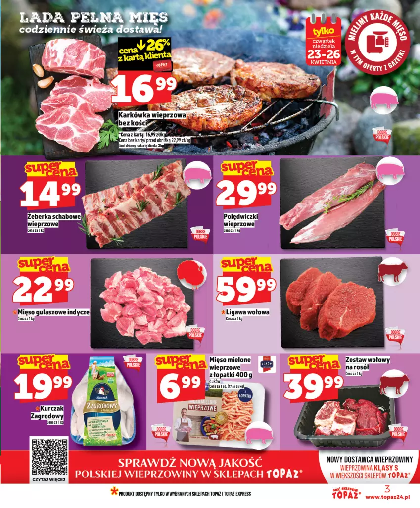 Gazetka promocyjna Topaz - Gazetka - ważna 23.04 do 29.04.2026 - strona 3 - produkty: Kurczak, Mięso, Mięso mielone, Top, Wieprzowina