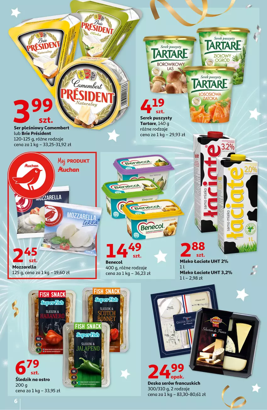 Gazetka promocyjna Auchan - Przywitaj Nowy Rok w dobrym stylu Hipermarkety - ważna 27.12 do 31.12.2021 - strona 6 - produkty: Benecol, Brie, Camembert, Deska serów, Fa, Mleko, Mozzarella, Ser, Ser pleśniowy, Serek, Serek puszysty, Tarta, Tartare, Wiko