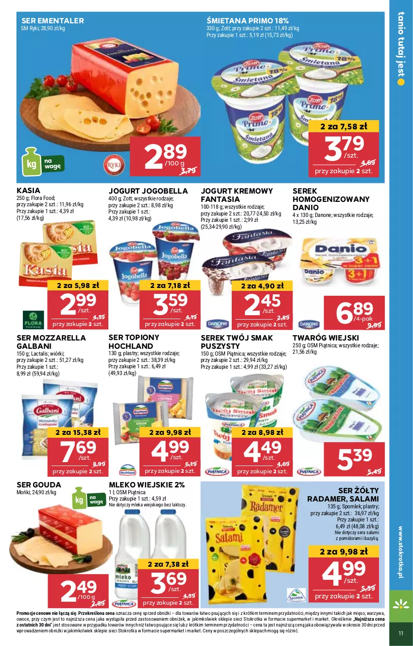 Gazetka promocyjna Stokrotka - Supermarket - ważna 13.03 do 19.03.2025 - strona 11 - produkty: Bazyl, Bell, Bella, Danio, Danone, Ementaler, Fa, Fanta, Galbani, Gouda, Hochland, Jogobella, Jogurt, Kasia, Mięso, Mleko, Mozzarella, Owoce, Radamer, Salami, Ser, Ser topiony, Serek, Serek homogenizowany, Top, Twaróg, Twój Smak, Warzywa, Zott