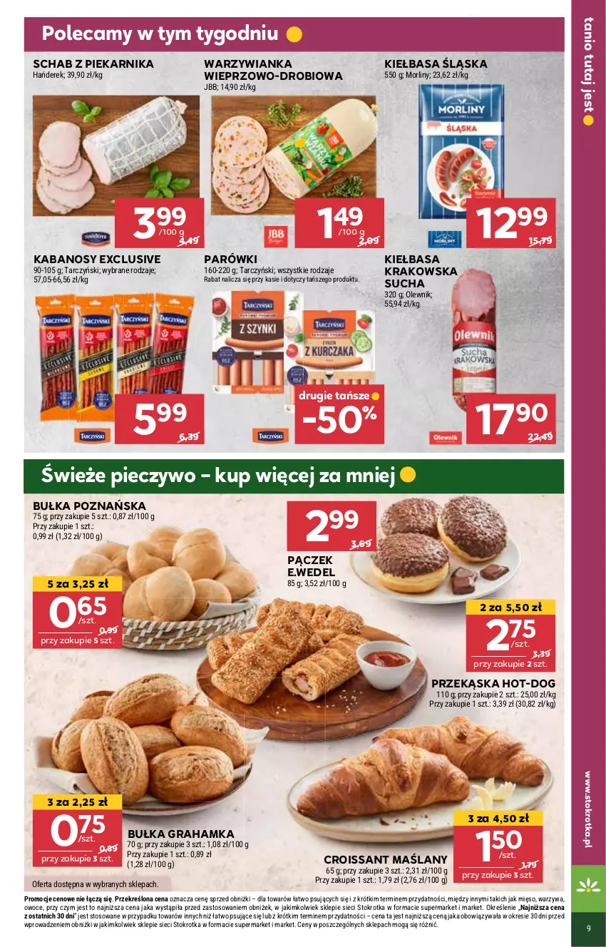 Gazetka promocyjna Stokrotka - Supermarket - ważna 13.03 do 19.03.2025 - strona 9 - produkty: Bułka, Bułka grahamka, Croissant, Gra, Kabanos, Kiełbasa, Kiełbasa krakowska, Kiełbasa śląska, Mięso, Olewnik, Owoce, Pączek, Parówki, Piec, Pieczywo, Piekarnik, Warzywa