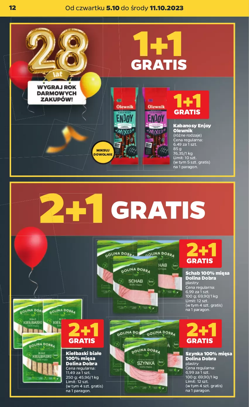 Gazetka promocyjna Netto - Artykuły spożywcze - ważna 05.10 do 11.10.2023 - strona 12 - produkty: Gra, Kabanos, Kiełbaski białe, Olewnik, Szynka