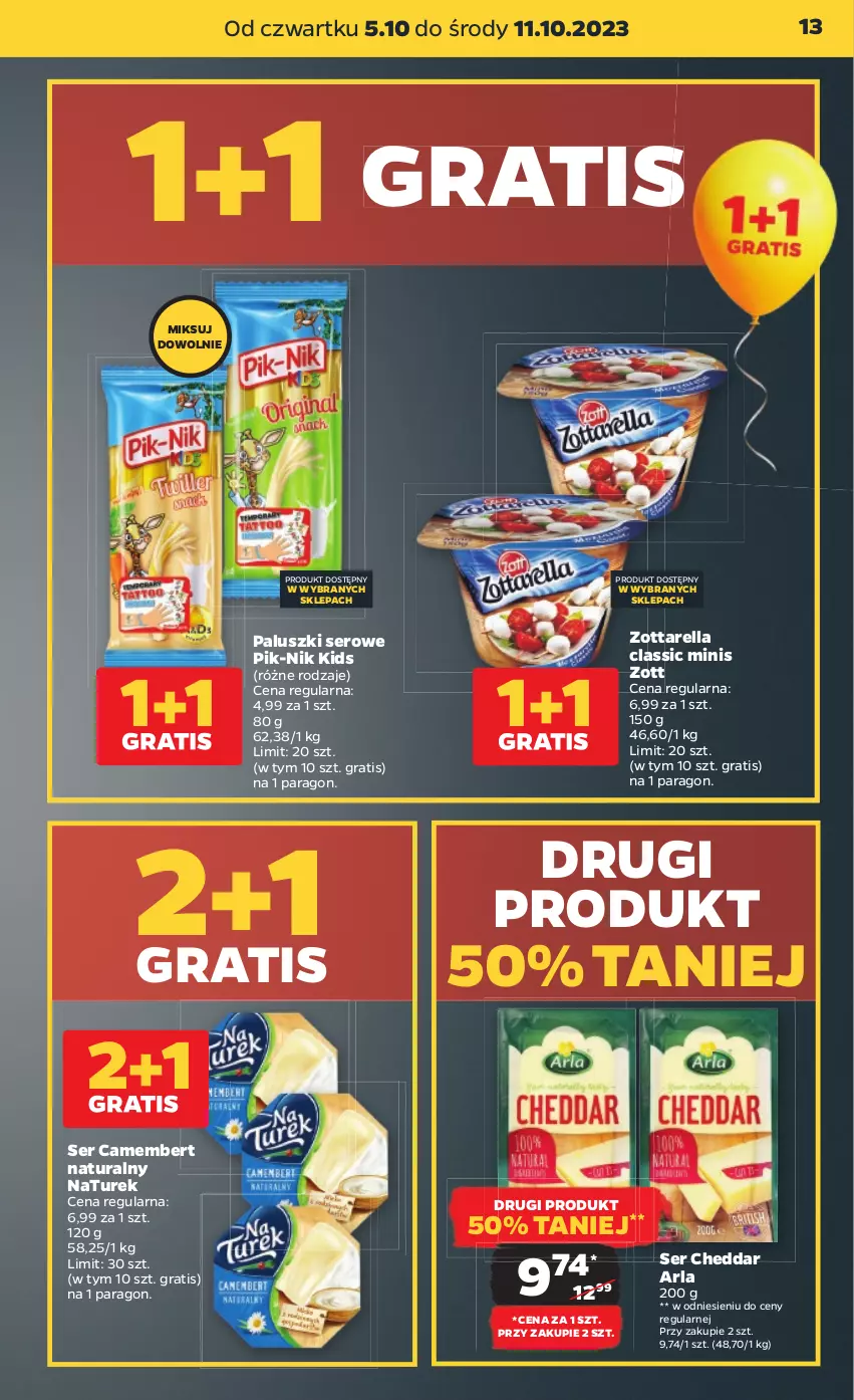 Gazetka promocyjna Netto - Artykuły spożywcze - ważna 05.10 do 11.10.2023 - strona 13 - produkty: Camembert, Cheddar, Gra, NaTurek, Ser, Zott, Zottarella