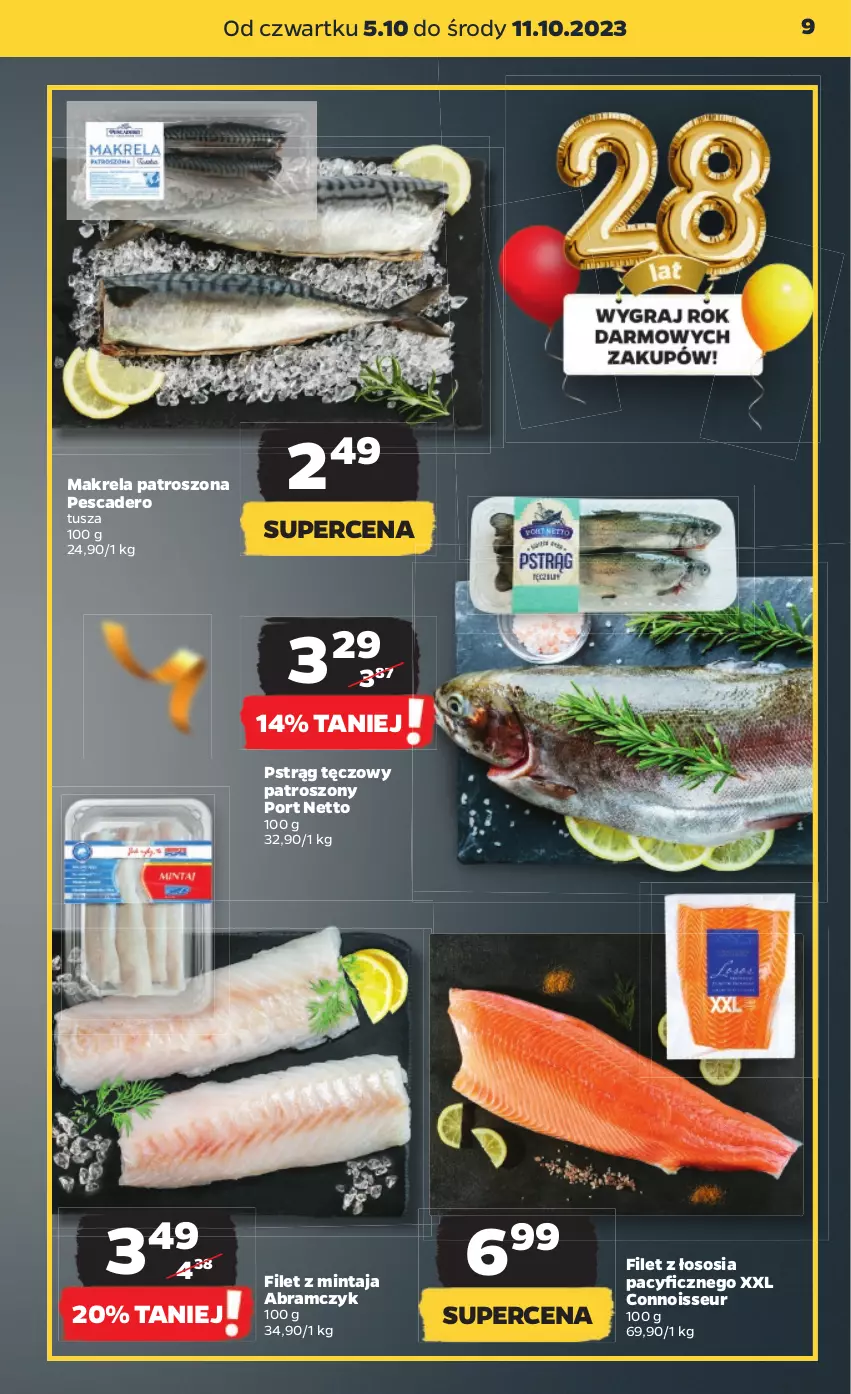 Gazetka promocyjna Netto - Artykuły spożywcze - ważna 05.10 do 11.10.2023 - strona 9 - produkty: Filet z mintaja, Mintaj, Por, Pstrąg, Pstrąg tęczowy, Sos, Tusz