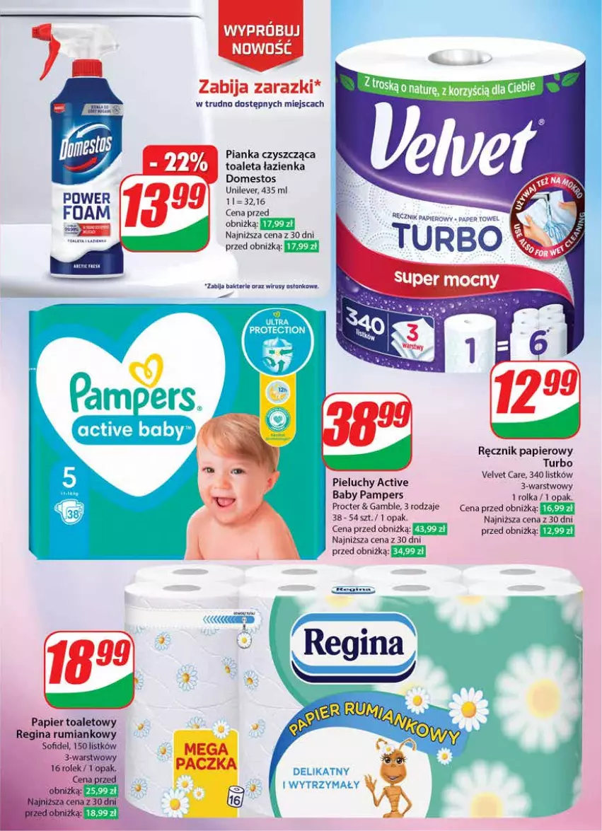 Gazetka promocyjna Dino - Gazetka 34 / 2024 - ważna 21.08 do 27.08.2024 - strona 65 - produkty: Domestos, Gin, Pampers, Papier, Papier toaletowy, Pieluchy, Ręcznik, Rum, Velvet