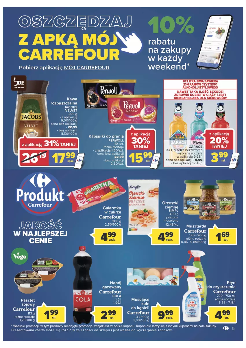 Gazetka promocyjna Carrefour - Gazetka Market Łomża - ważna 28.06 do 02.07.2022 - strona 5 - produkty: Gala, Galaretka, Gra, Jacobs, Jacobs Velvet, Kapsułki do prania, Lack, LG, Mus, Musztarda, Napój, Napój gazowany, Orzeszki, Orzeszki ziemne, Pasztet, Perwoll, Piwa, Piwo, Velvet