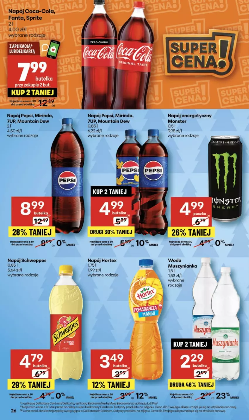 Gazetka promocyjna Delikatesy Centrum - Franczyza DC48 Czwartek - ważna 27.11 do 03.12.2025 - strona 26 - produkty: 7up, Dron, Hortex, Koc, Mirinda, Mus, Muszynianka, Napój, Napój energetyczny, Pepsi, Rum, Schweppes, Woda