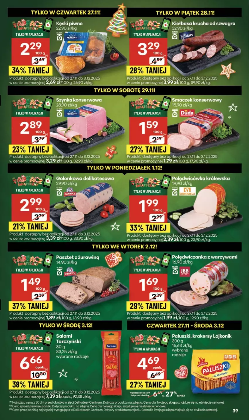 Gazetka promocyjna Delikatesy Centrum - Franczyza DC48 Czwartek - ważna 27.11 do 03.12.2025 - strona 39 - produkty: Gra, Kiełbasa, Kiełbasa krucha, Krakersy, Lajkonik, Rum, Salami