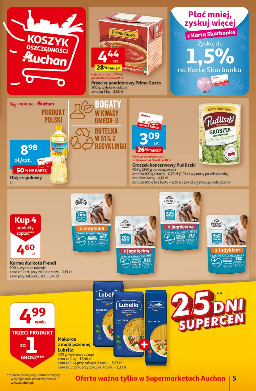 Gazetka promocyjna Auchan - Gazetka 25 DNI SUPERCEN Supermarket Auchan - ważna 19.10 do 31.10.2023 - strona 5 - produkty: Bell, Bella, Groszek, Kawa, Koc, Lubella, Makaron, Olej, Olej rzepakowy, Omega-3, Pudliszki, Ser, Sos