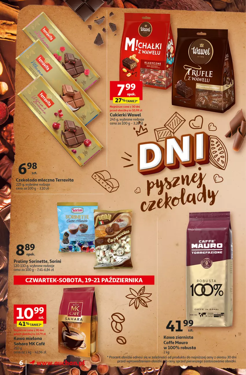 Gazetka promocyjna Auchan - Gazetka 25 DNI SUPERCEN Supermarket Auchan - ważna 19.10 do 31.10.2023 - strona 6 - produkty: Cukier, Cukierki, Czekolada, Czekolada mleczna, Fa, Gra, Kawa, Kawa ziarnista, Praliny, Wawel