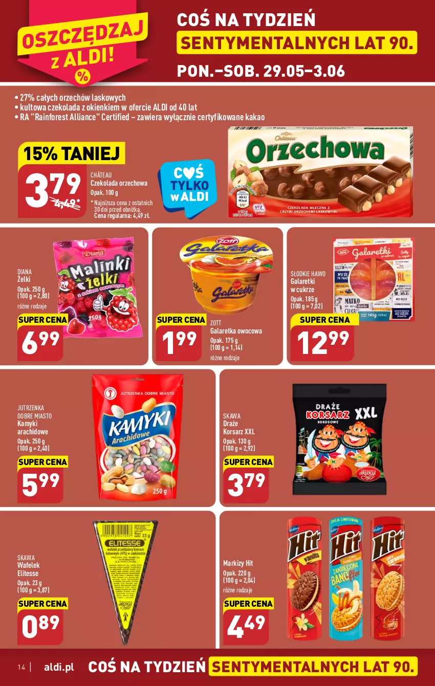 Gazetka promocyjna Aldi - Pełen katalog - ważna 29.05 do 03.06.2023 - strona 14 - produkty: Czekolada, Czekolada orzechowa, Gala, Galaretka, Galaretki, Jutrzenka, Kakao, Kamyki arachidowe, Kawa, Wafelek, Zott