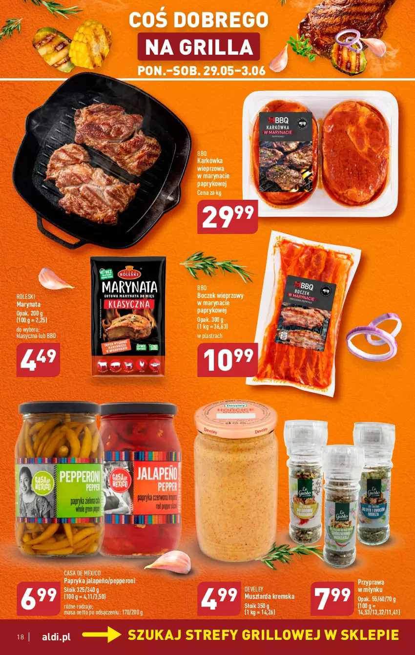 Gazetka promocyjna Aldi - Pełen katalog - ważna 29.05 do 03.06.2023 - strona 18 - produkty: Boczek, Boczek wieprzowy, Grill, Karkówka wieprzowa, Mus, Musztarda, Papryka, Papryka jalapeño