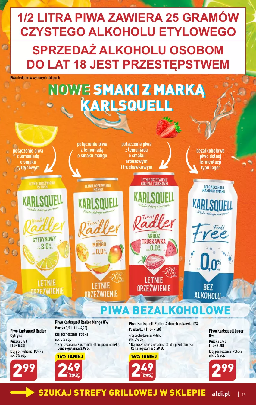 Gazetka promocyjna Aldi - Pełen katalog - ważna 29.05 do 03.06.2023 - strona 19 - produkty: Arbuz, Gra, Grill, Karlsquell, Mango, Piwa, Piwo, Radler