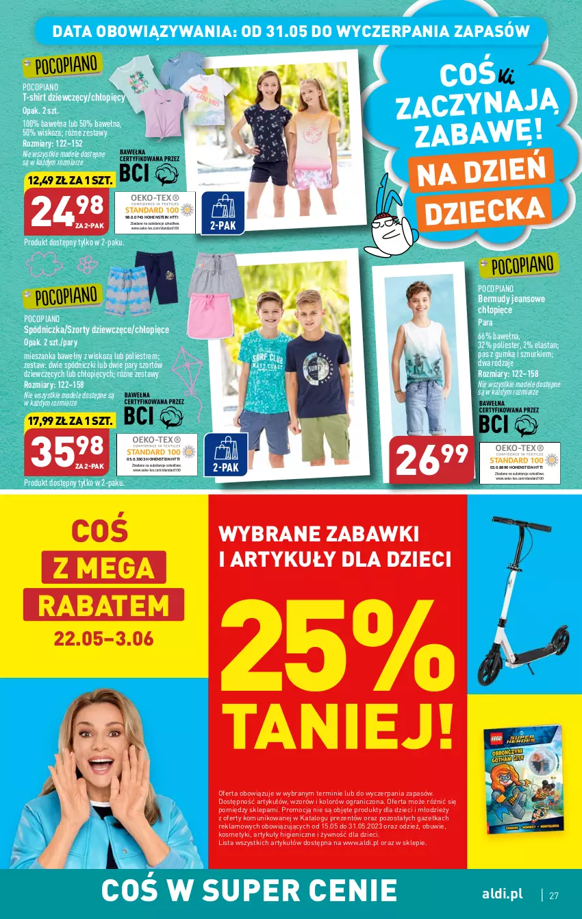 Gazetka promocyjna Aldi - Pełen katalog - ważna 29.05 do 03.06.2023 - strona 27 - produkty: Bermudy, Dzieci, Gra, Obuwie, Pocopiano, Szorty, T-shirt, Wełna