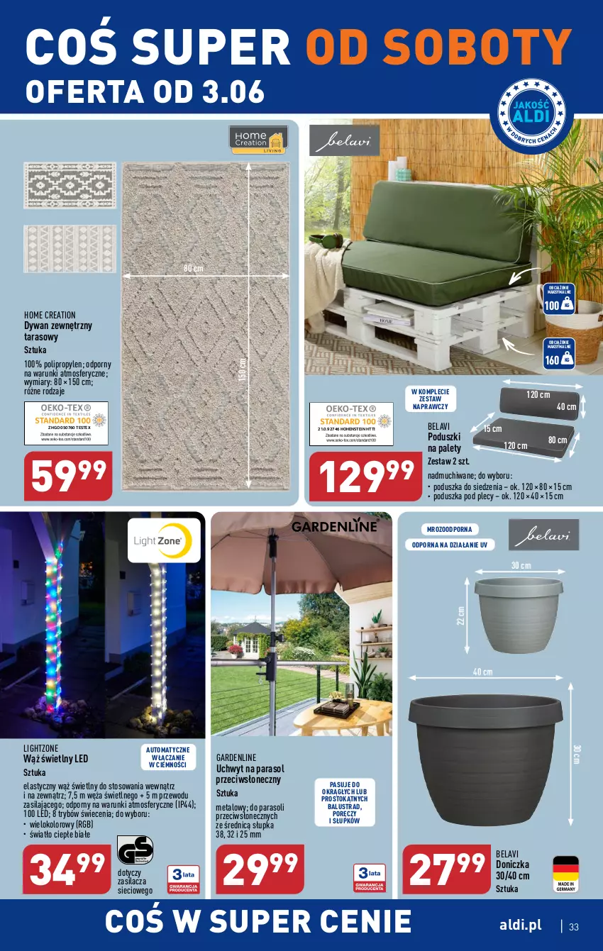 Gazetka promocyjna Aldi - Pełen katalog - ważna 29.05 do 03.06.2023 - strona 33 - produkty: Dywan, Parasol, Poduszka, Por