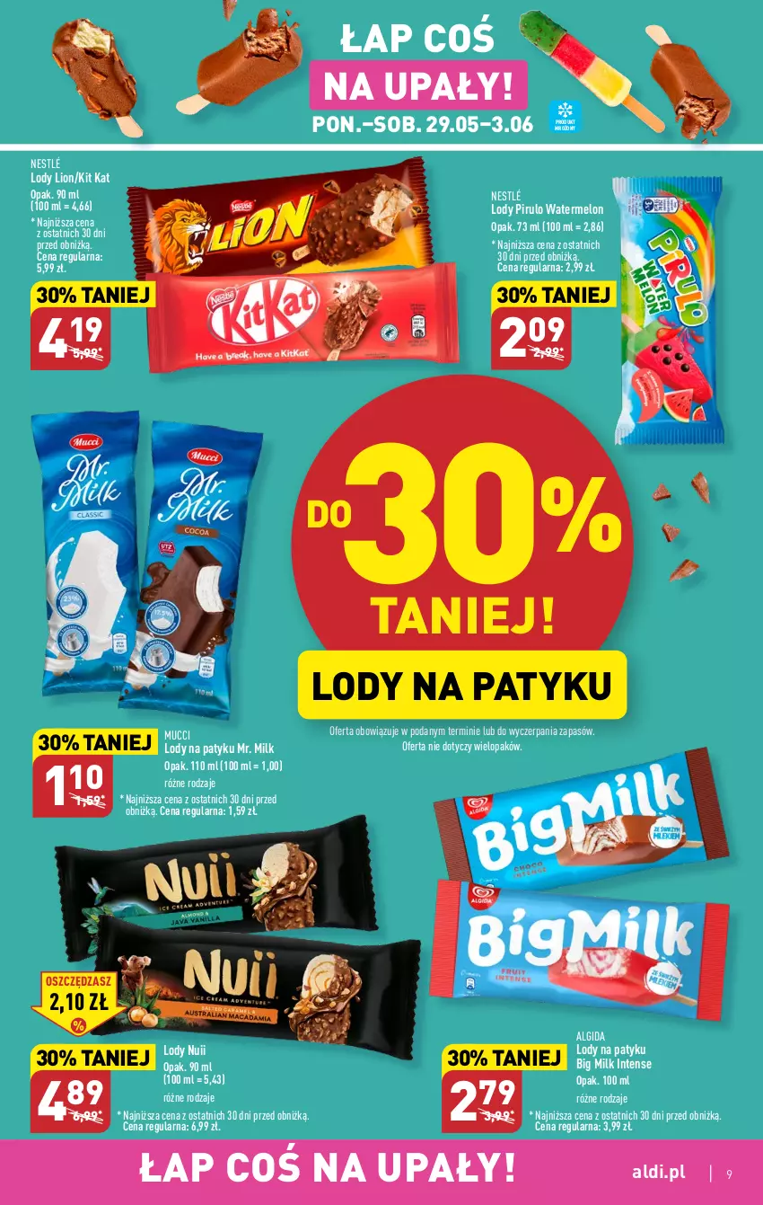 Gazetka promocyjna Aldi - Pełen katalog - ważna 29.05 do 03.06.2023 - strona 9 - produkty: Algida, Big Milk, Kit Kat, LG, Lion, Lody, Melon, Nestlé