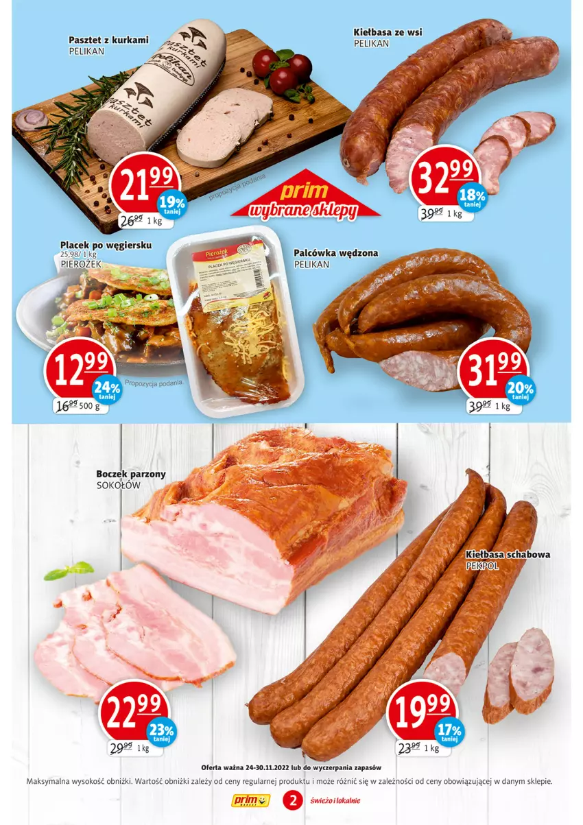 Gazetka promocyjna Prim Market - ważna 24.11 do 30.11.2022 - strona 2 - produkty: Boczek, Kiełbasa, Pasztet, Sok, Sokołów