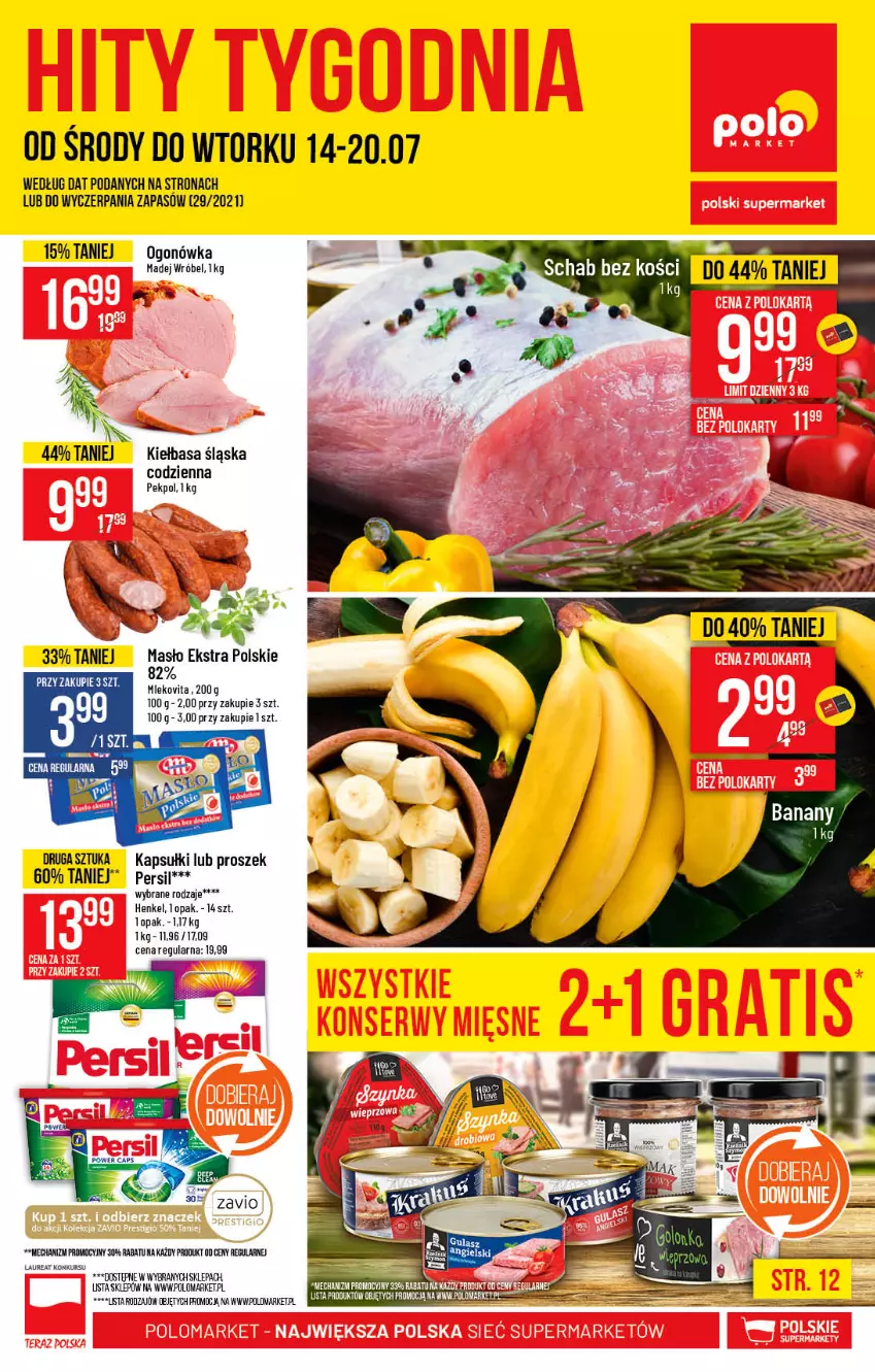 Gazetka promocyjna PoloMarket - Gazetka pomocyjna - ważna 14.07 do 20.07.2021 - strona 1 - produkty: Kiełbasa, Kiełbasa śląska, Laur, Leon, Madej Wróbel, Masło, Ogonówka, Pekpol, Persil