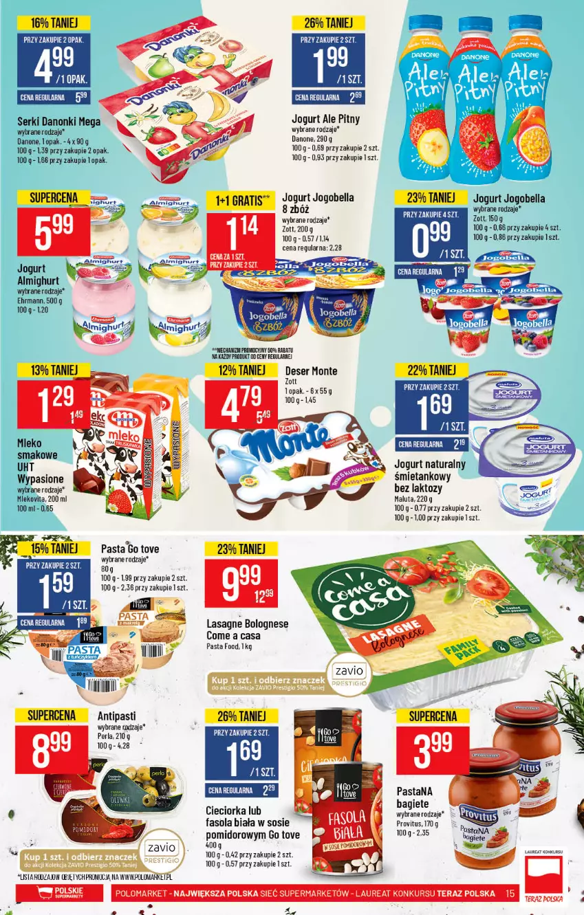 Gazetka promocyjna PoloMarket - Gazetka pomocyjna - ważna 14.07 do 20.07.2021 - strona 15 - produkty: Bell, Bella, Cieciorka, Danone, Danonki, Deser, Fa, Fasola, Gra, Jogobella, Jogurt, Jogurt naturalny, Lasagne, Lasagne bolognese, Laur, Mleko, Monte, Orka, Ser, Sos, Zott