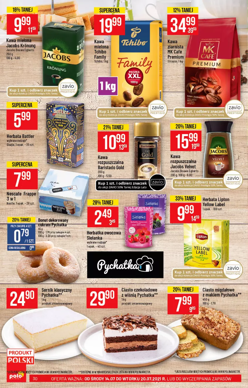 Gazetka promocyjna PoloMarket - Gazetka pomocyjna - ważna 14.07 do 20.07.2021 - strona 30 - produkty: Ciasto czekoladowe, Donut, Fa, Herbata, Jacobs, Jacobs Velvet, Kawa, Kawa rozpuszczalna, Lipton, Ser, Tchibo, Velvet