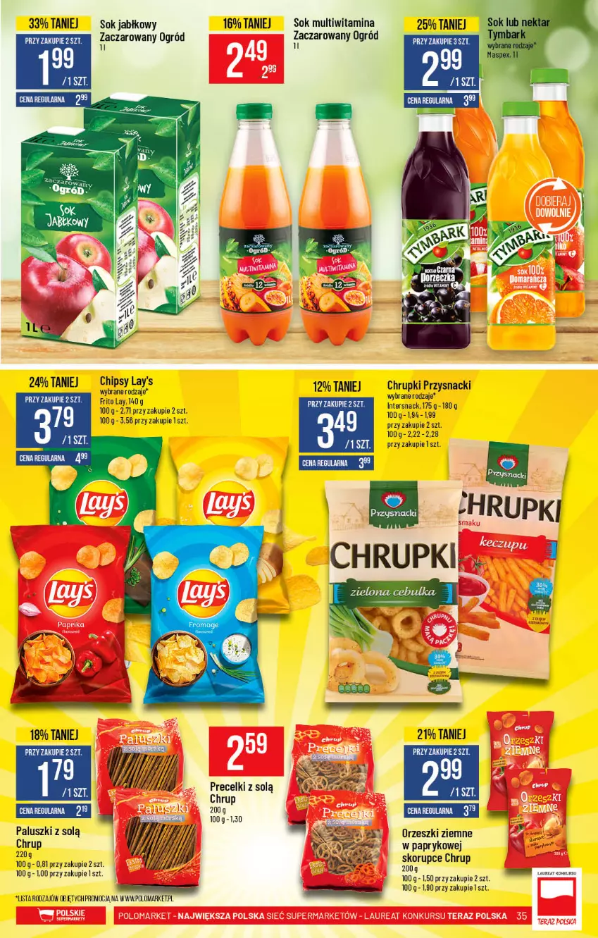 Gazetka promocyjna PoloMarket - Gazetka pomocyjna - ważna 14.07 do 20.07.2021 - strona 35 - produkty: Chipsy, Chrupki, Laur, Ogród, Orzeszki, Orzeszki ziemne, Precelki, Przysnacki, Sok, Sok jabłkowy