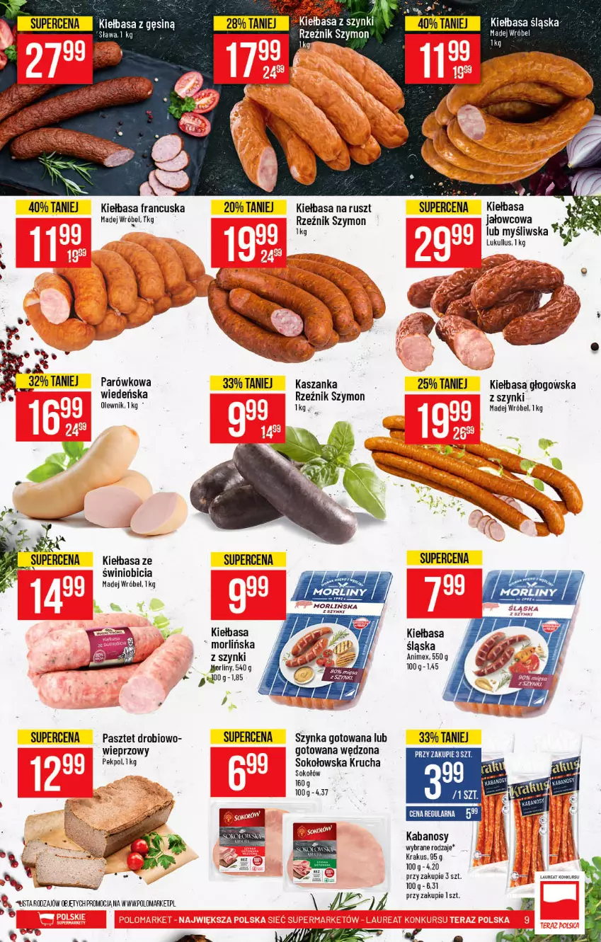 Gazetka promocyjna PoloMarket - Gazetka pomocyjna - ważna 14.07 do 20.07.2021 - strona 9 - produkty: BIC, Kabanos, Kasza, Kaszanka, Kiełbasa, Kiełbasa głogowska, Kiełbasa śląska, Krakus, Laur, Madej Wróbel, Morliny, Pasztet, Pekpol, Sok, Sokołów, Szynka