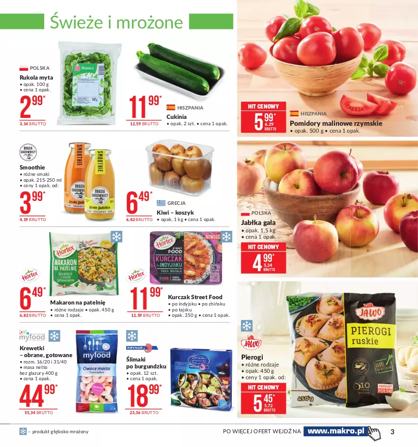 Gazetka promocyjna Makro - [Oferta promocyjna] Artykuły spożywcze - ważna 26.01 do 08.02.2021 - strona 3 - produkty: Gala, Jabłka, Kiwi, Kosz, Krewetki, Kurczak, Lazur, Makaron, Pierogi, Pomidory, Rukola, Smoothie