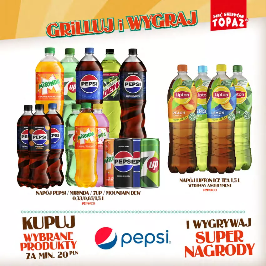 Gazetka promocyjna Topaz - Gazetka - ważna 15.04 do 09.06.2024 - strona 45 - produkty: Dada, Gry, Ice tea, Lipton, Mirinda, Napój, Pepsi