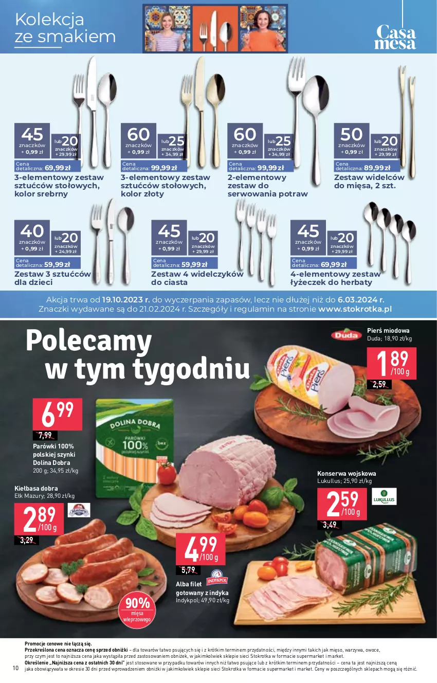 Gazetka promocyjna Stokrotka - Supermarket - ważna 18.01 do 24.01.2024 - strona 10 - produkty: Duda, Dzieci, Kiełbasa, Mięso, Owoce, Parówki, Ser, Warzywa, Zestaw sztućców