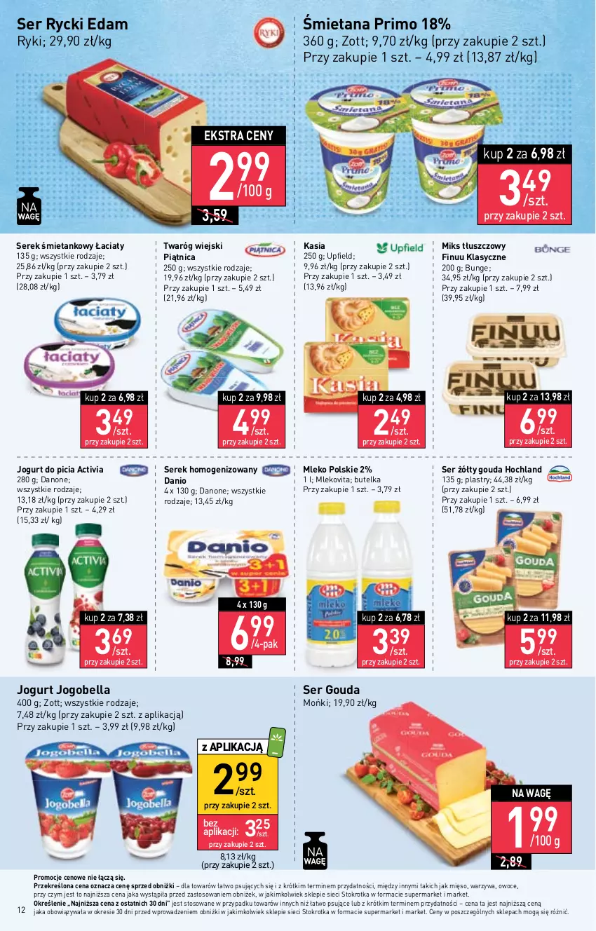 Gazetka promocyjna Stokrotka - Supermarket - ważna 18.01 do 24.01.2024 - strona 12 - produkty: Activia, Bell, Bella, Danio, Danone, Edam, Finuu, Gouda, Hochland, Jogobella, Jogurt, Kasia, Mięso, Miks tłuszczowy, Mleko, Mlekovita, Owoce, Piątnica, Rycki Edam, Ser, Serek, Serek homogenizowany, Twaróg, Warzywa, Zott