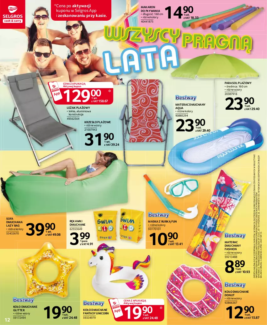 Gazetka promocyjna Selgros - Katalog Urlop - ważna 08.03 do 04.08.2021 - strona 12 - produkty: Donut, Fa, Fanta, Krzesło, LG, Makaron, Maska, Materac, Materac dmuchany, Parasol, Piec, Sofa, Tera, Tran