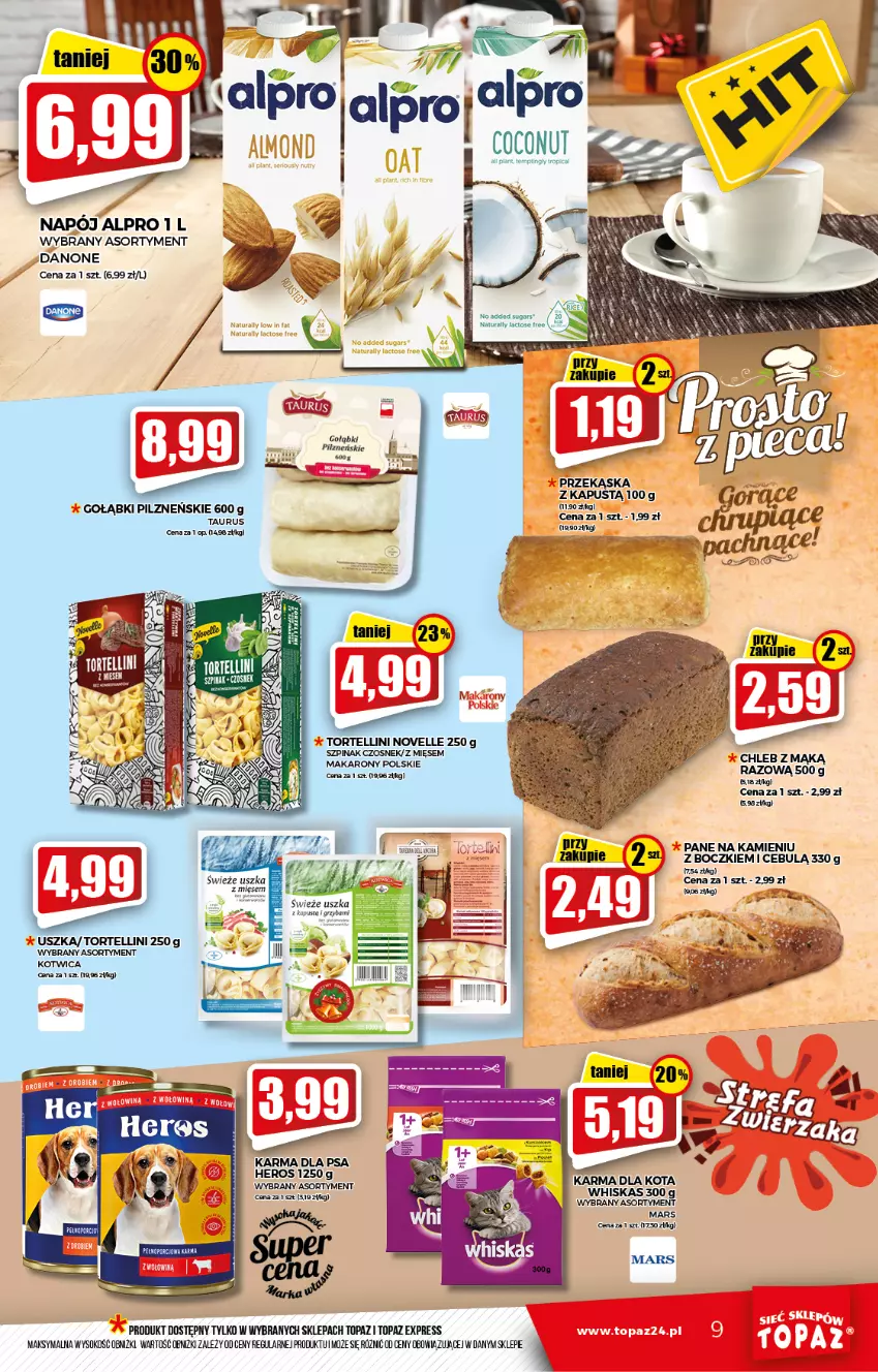 Gazetka promocyjna Topaz - Gazetka - ważna 28.10 do 03.11.2021 - strona 9 - produkty: Alpro, Czosnek, Danone, EPEE, Kapustą, Makaron, Napój, Sok, Szpinak, Top