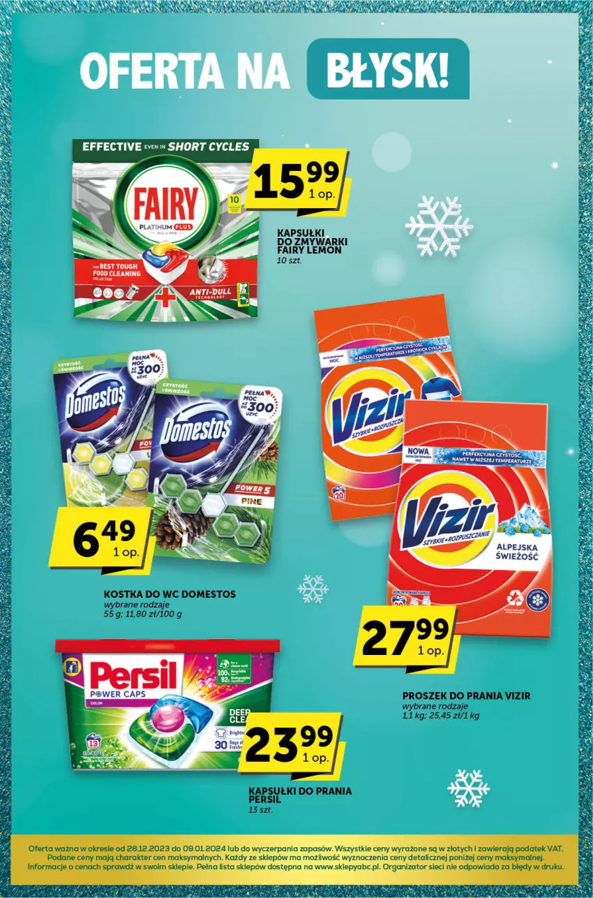 Gazetka promocyjna ABC - ważna 28.12.2023 do 09.01.2024 - strona 21 - produkty: Domestos, Fa, Fairy, Kapsułki do prania, Kostka do wc, Persil, Proszek do prania, Vizir, Zmywarki