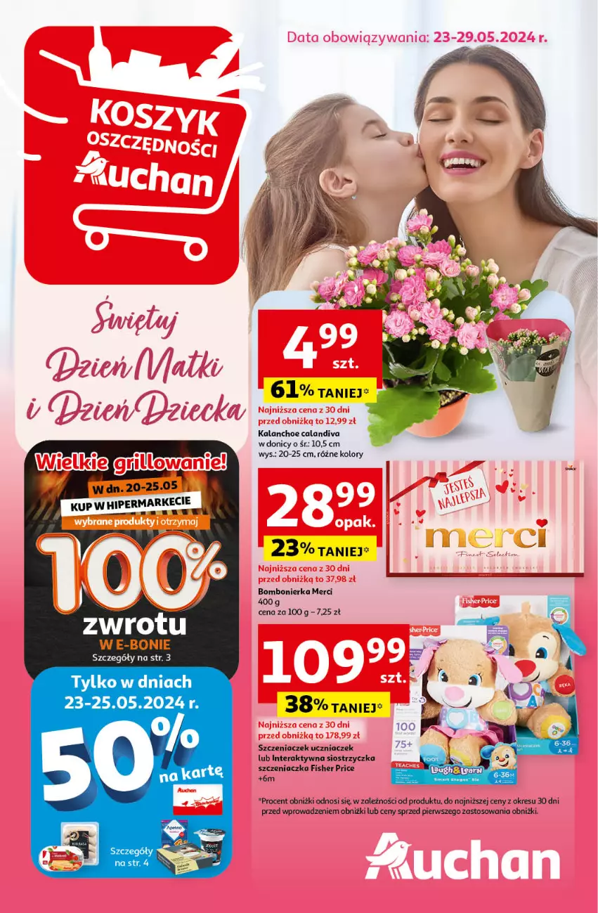 Gazetka promocyjna Auchan - Gazetka Świętuj Dzień Matki i Dzień Dziecka Hipermarket Auchan - ważna 23.05 do 29.05.2024 - strona 1 - produkty: Kalanchoe, Merci, Szczeniaczek uczniaczek, Tera