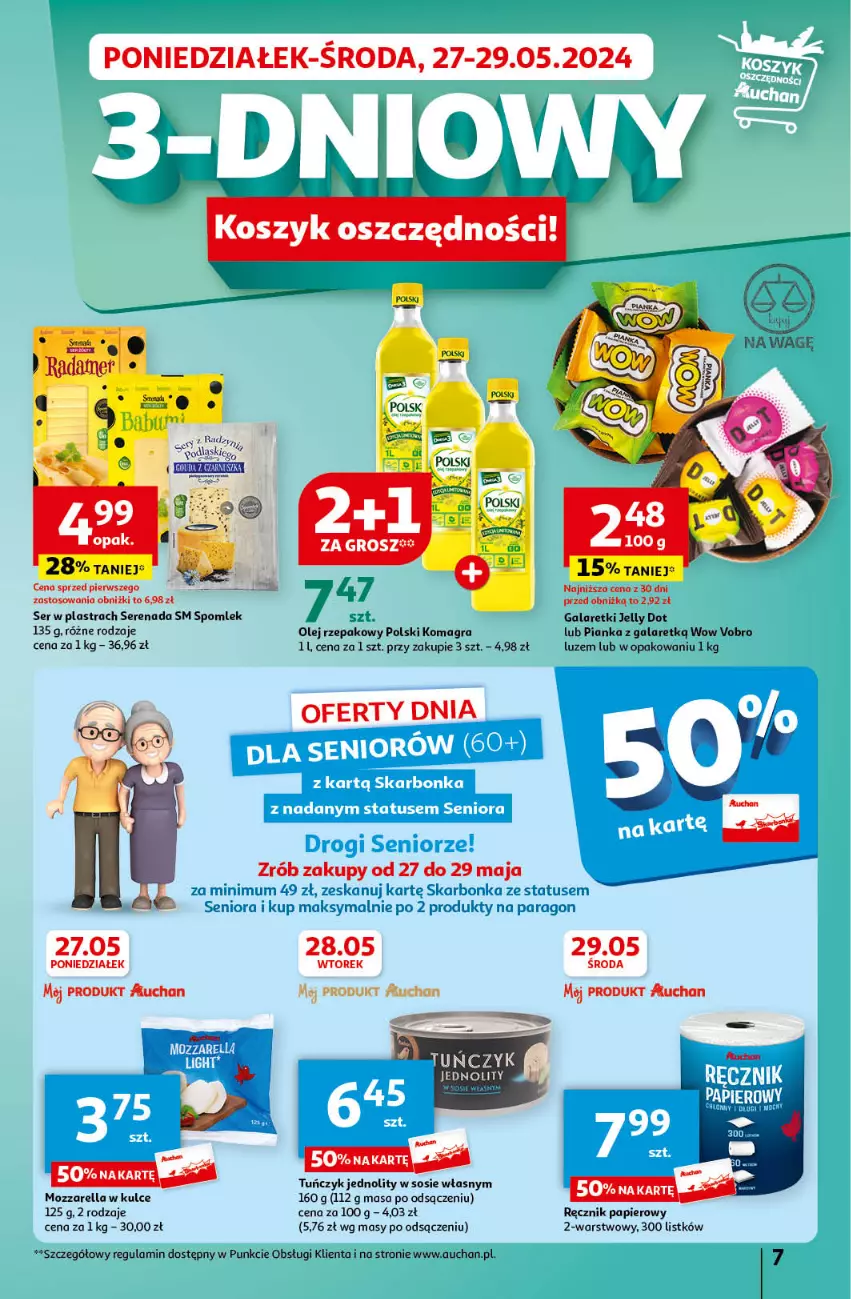 Gazetka promocyjna Auchan - Gazetka Świętuj Dzień Matki i Dzień Dziecka Hipermarket Auchan - ważna 23.05 do 29.05.2024 - strona 7 - produkty: Dada, Gala, Galaretki, Gra, Kosz, Mozzarella, Olej, Olej rzepakowy, Papier, Ręcznik, Ser, Sos, Tuńczyk