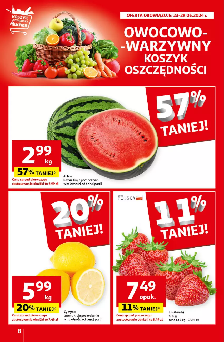 Gazetka promocyjna Auchan - Gazetka Świętuj Dzień Matki i Dzień Dziecka Hipermarket Auchan - ważna 23.05 do 29.05.2024 - strona 8 - produkty: Arbuz, Truskawki