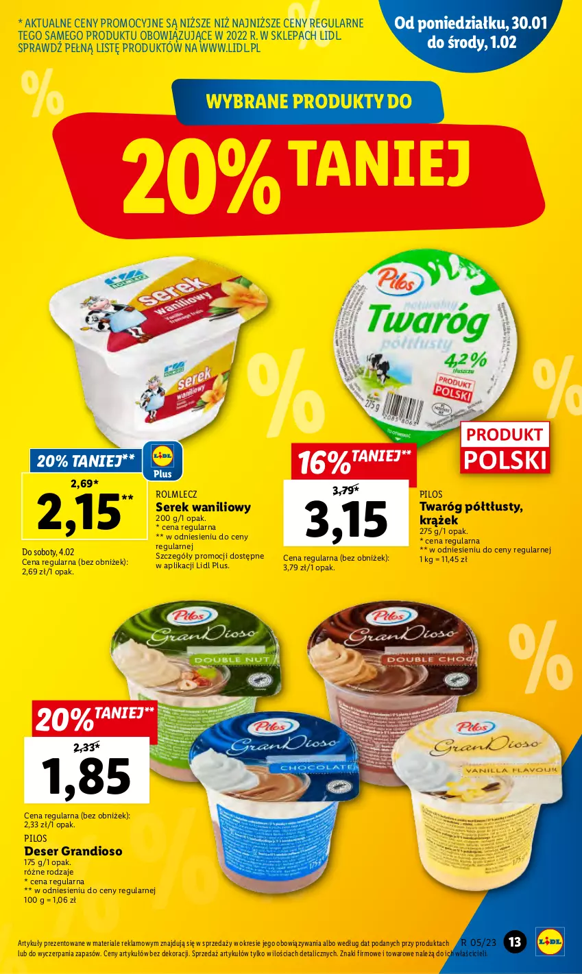 Gazetka promocyjna Lidl - GAZETKA - ważna 30.01 do 01.02.2023 - strona 17 - produkty: Deser, Gra, Pilos, Rolmlecz, Ser, Serek, Twaróg, Twaróg półtłusty