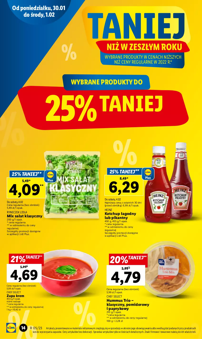 Gazetka promocyjna Lidl - GAZETKA - ważna 30.01 do 01.02.2023 - strona 18 - produkty: Heinz, Hummus, Ketchup, Mus, Sałat, Zupa